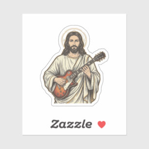 Vintage Heilige Gitarist Gravure Shirt Ontwerp_1 Sticker