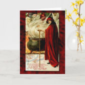 Vintage heks en Cauldron Kaart (Gele Bloem)