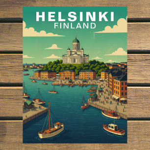 Vintage Helsinki Finland Haven Waterfront Reis Briefkaart