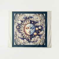 Vintage Hemel halve zon & maan Blauw Geel