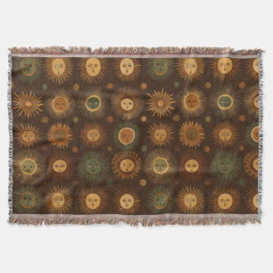 Vintage Hemel Zon Gezicht Patroon Deken