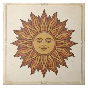 Vintage Hemel Zon Gezicht Tegeltje
