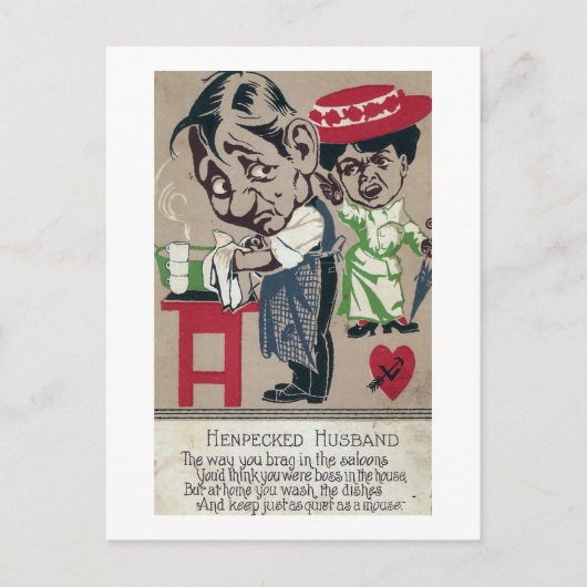 Vintage Hen Pecked Husband Briefkaart (Voorkant)