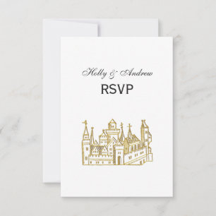 Vintage Heraldic Castle #2 Crest Faux Gold RSVP Kaartje