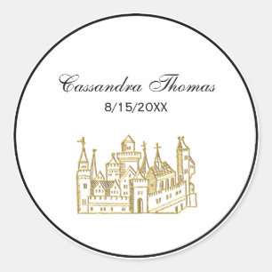 Vintage Heraldisch Kasteel #2 Wapenschild Nep Goud Ronde Sticker