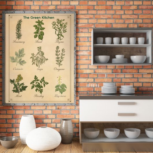 Vintage Herb Chart Botanical Kitchen Poster