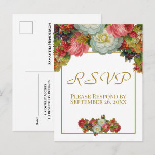 Vintage Herfst Bloemig Gouden Trouw RSVP Briefkaart