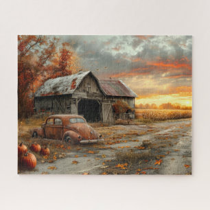 Vintage herfst landweg en schuur 16x20 legpuzzel