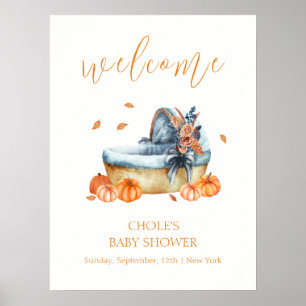 Vintage Herfst Pompoen Wieg Baby Shower Welkom Poster
