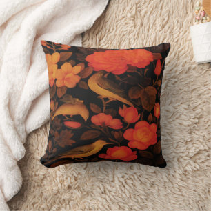 Vintage Herfst Vogels Worp Kussen – Donker Bloemmo