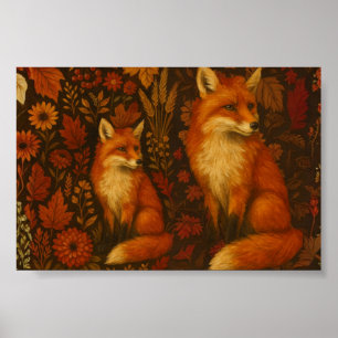 Vintage Herfst Vos Koppel Poster