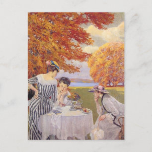 Vintage herfsttuin thee feestje Elegant Edwardiaan Briefkaart