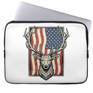 Vintage Herten Amerikaanse Vlag Jachtshirt Ontwerp Laptop Sleeve