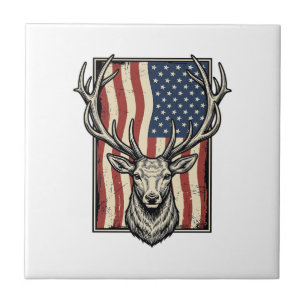Vintage Herten Amerikaanse Vlag Jachtshirt Ontwerp Tegeltje