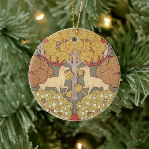 Vintage hertenbos saliegroen patroon keramisch ornament