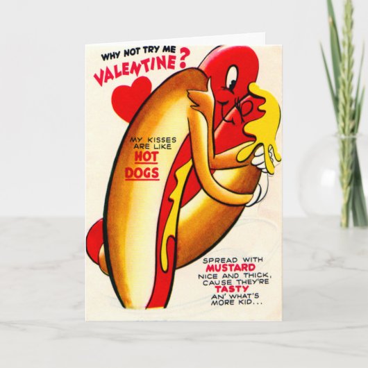 Vintage het Kussen Valentijn van Retro Hotdog Feestdagen Kaart (Voorkant)