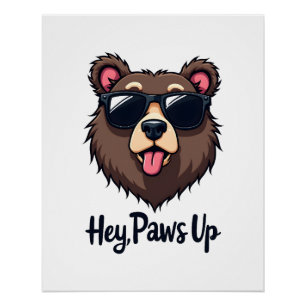 Vintage Hey Paws Up Beer met Zonnebril Grappige Ho Perfect Poster