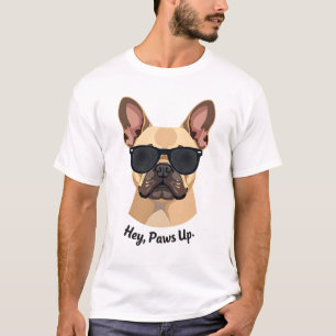 Vintage Hey, Paws Up Franse Bulldog Zonnebril Gra T-shirt