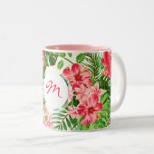 Vintage Hibiscus rouge motif Monogram Mug (Devant droit)