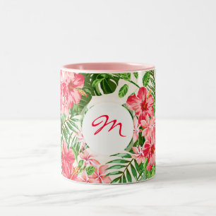 Vintage Hibiscus rouge motif Monogram Mug