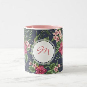 Vintage Hibiscus sombre motif Monogram Mug