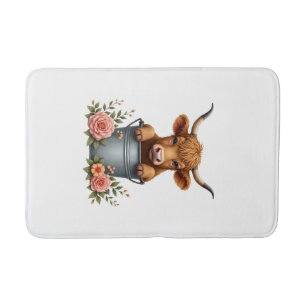 Vintage Highland Koe Bloemenmarkt Design met Bloem Badmat