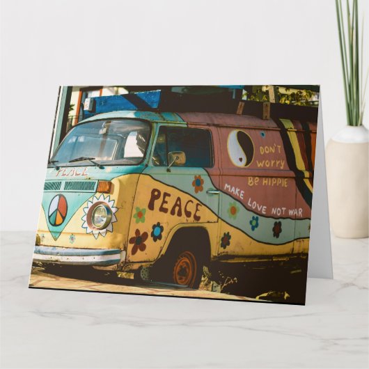 VINTAGE HIPPIE VAN FUNNY ACCUEILLANT CARTE D'ANNIV (Devant)