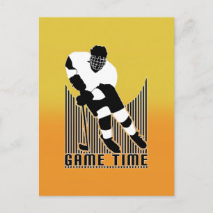 Vintage Hockey Game Time Oranje Gele Sporten Briefkaart