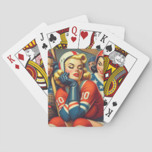 Vintage Hockey Meisjes Illustratie Pokerkaarten