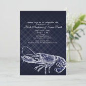 Vintage Homard Marine Bleu Élégant Invitations (Debout devant)
