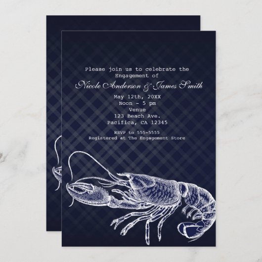 Vintage Homard Marine Bleu Élégant Invitations (Devant / Derrière)