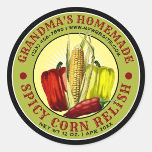 Vintage Homemade Spicy Corn Relish Sjabloon Ronde Sticker