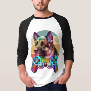 vintage hond en gamer console t-shirt
