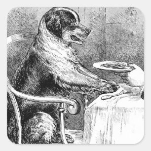 Vintage Hond Zit aan de Tafel Sticker