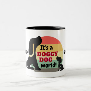 Vintage Hondenwereld Puppy Tweekleurige Koffiemok