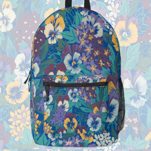 Vintage Hondsviolaat Bloempatroon Blauwe Cottage Bedrukte Rugzak