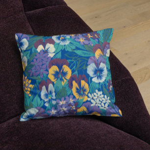 Vintage Hondsviolaat Bloempatroon Blauwe Cottage Kussen
