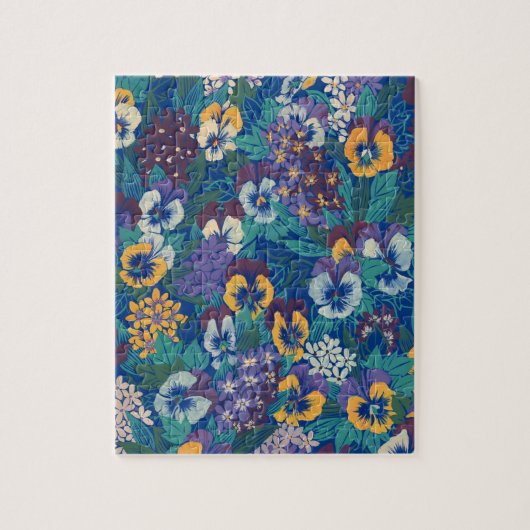 Vintage Hondsviolaat Bloempatroon | Blauwe Cottage Legpuzzel (Verticaal)