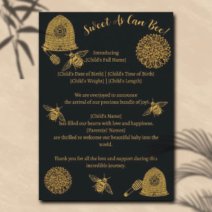 Vintage Honeypeb Bee Black Faire-part de naissance