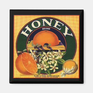 Vintage honing en sinaasappels reclamelabel magneet