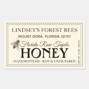 Vintage honingbijenetiket met handvat rauw rechthoekige sticker