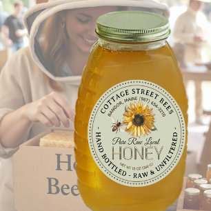 Vintage honingbijenetiket met handvat rauw ronde sticker