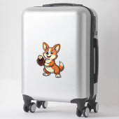 Vintage honkbal Corgi hond vangst Cartoon Vector  Sticker (Koffer)