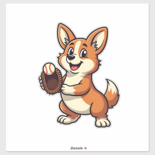Vintage honkbal Corgi hond vangst Cartoon Vector  Sticker (Vel)