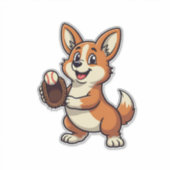 Vintage honkbal Corgi hond vangst Cartoon Vector  Sticker (Voorkant)