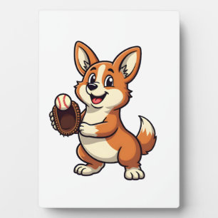 Vintage honkbal Corgi hondenvanger Cartoon Vector Fotoplaat
