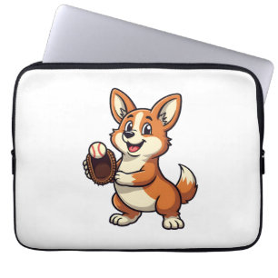 Vintage honkbal Corgi hondenvanger Cartoon Vector  Laptop Sleeve