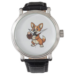 Vintage honkbal Corgi hondvanger Cartoon Vector Horloge