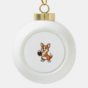 Vintage honkbal Corgi hondvanger Cartoon Vector  Keramische Bal Ornament