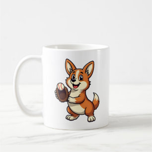 Vintage honkbal Corgi hondvanger Cartoon Vector Koffiemok